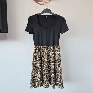 Floral Black and Yellow Dress